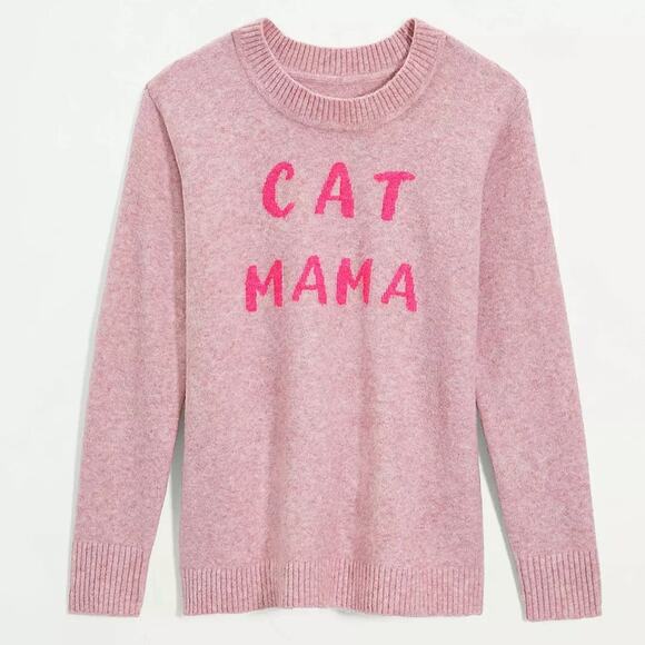 Loft “CAT MAMA” Wool Blend Soft Cozy Pink Crewneck Sweater Size Medium - Picture 2 of 11